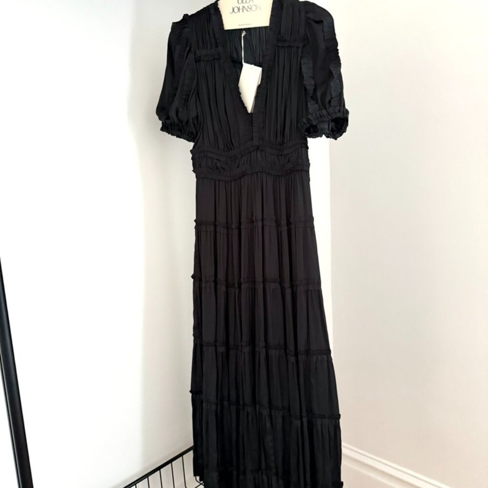 Ulla Johnson, Olivia Midi Dress in Black Satin, Size 0 - Picture 6 of 16